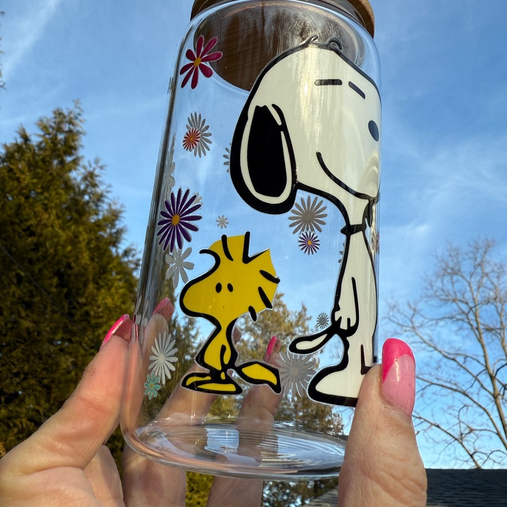 Snoopy and Woodstock Glass Jar